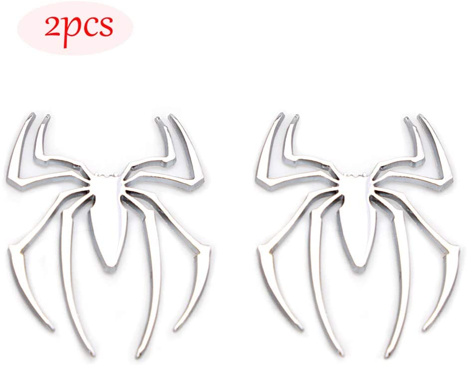 2pcs Metal Chrome Spider Badges