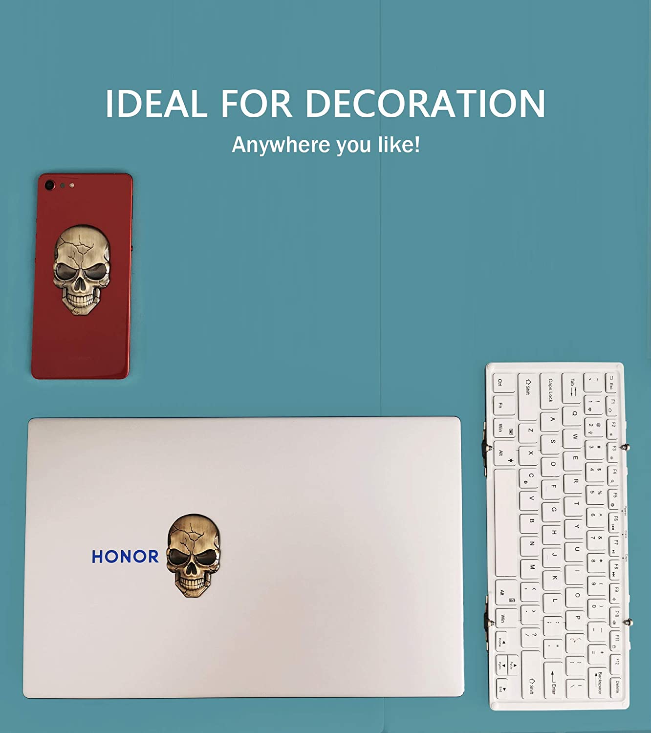 2pcs 3D Skull Decal Metal Emblem