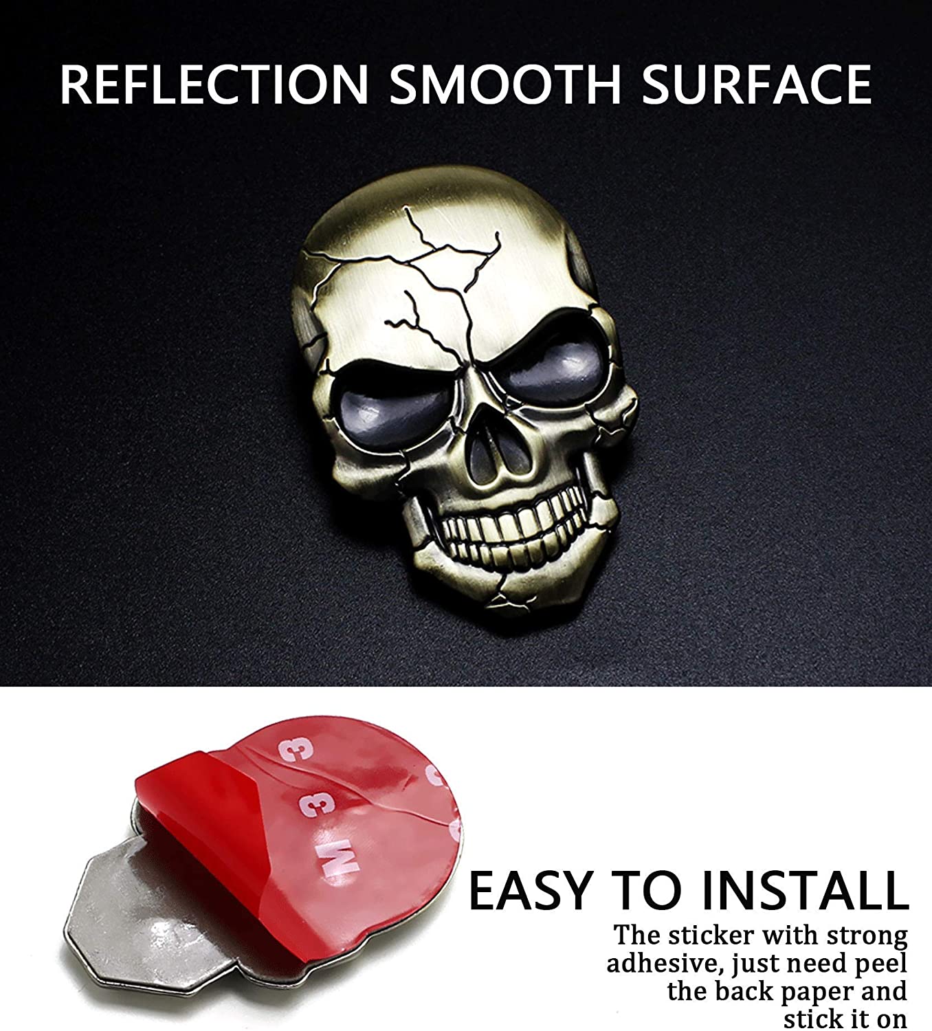 2pcs 3D Skull Decal Metal Emblem