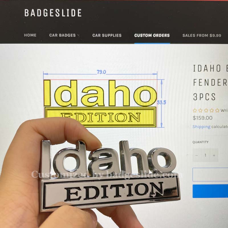 Idaho EDITION Metal Emblem Fender Badge-Chrome/Black-3pcs