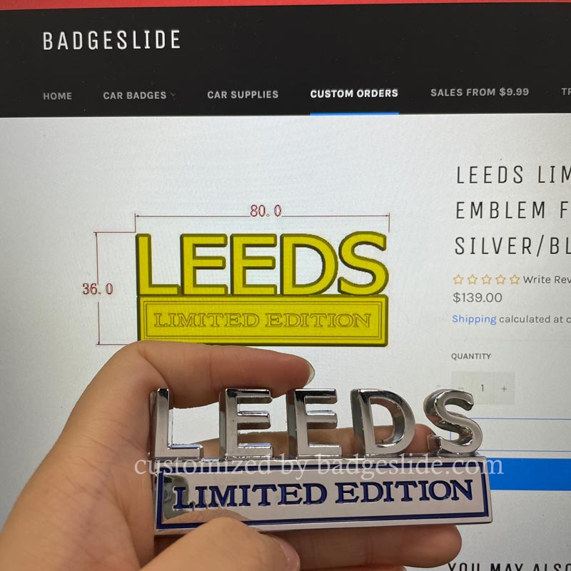 LEEDS LIMITED EDITION Metal Emblem Fender Badge-Silver/Blue-2pcs