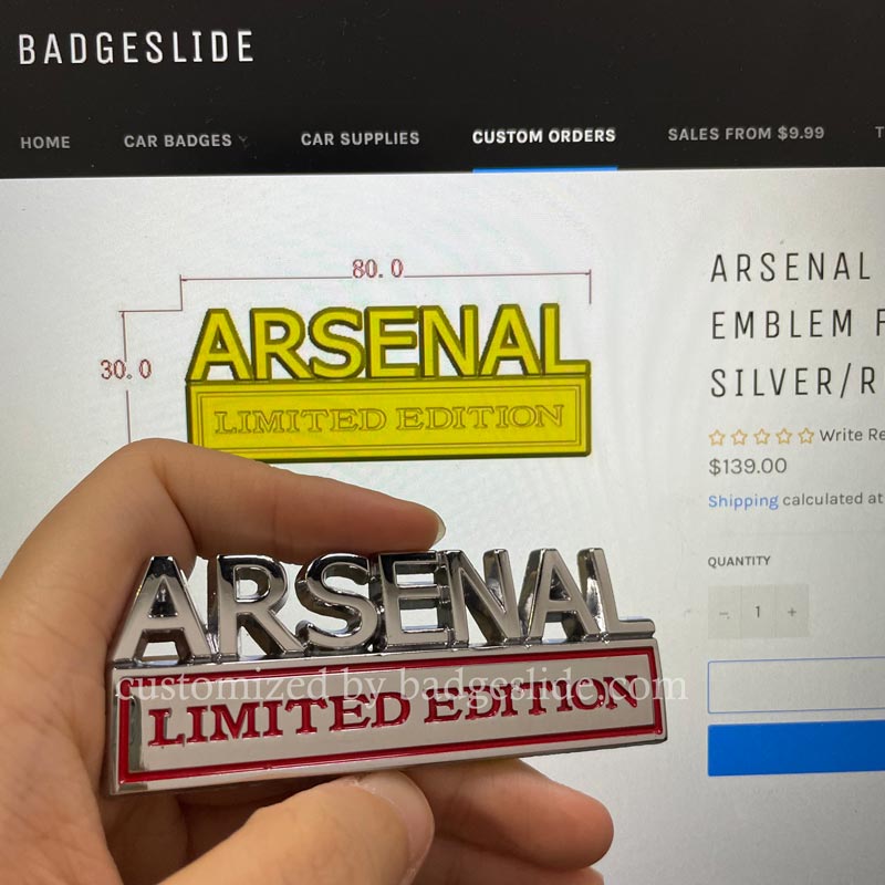 ARSENAL LIMITED EDITION Metal Emblem Fender Badge-Silver/Red-2pcs