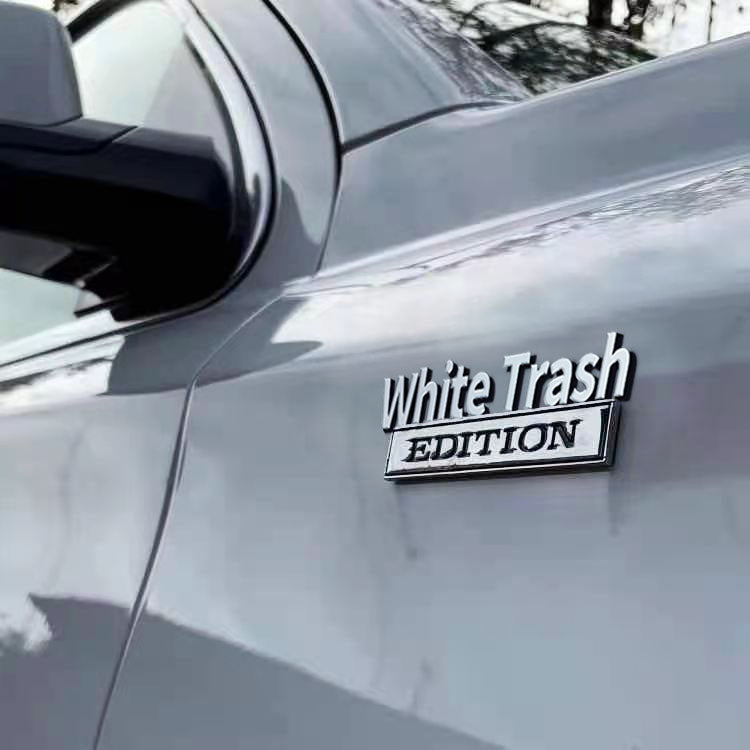 2 PCS White Trash Edition Emblem Fender Badge(Silver)