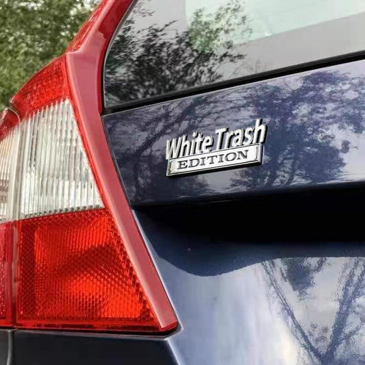 2 PCS White Trash Edition Emblem Fender Badge(Silver)