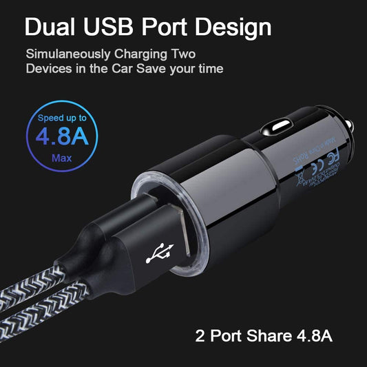 2Pack USB Car Charge 4.8A Fast Charging Dual Port USB