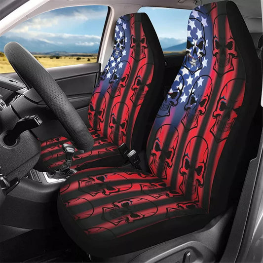 Skull American Flag Vehicle Seat Covers(2pcs)
