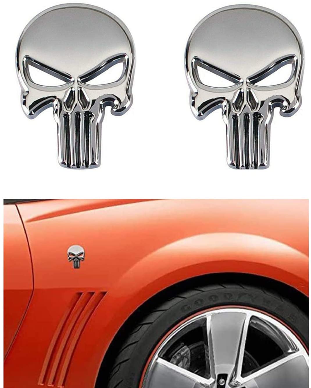 2pcs Skeleton Skull Punisher Emblem Badge