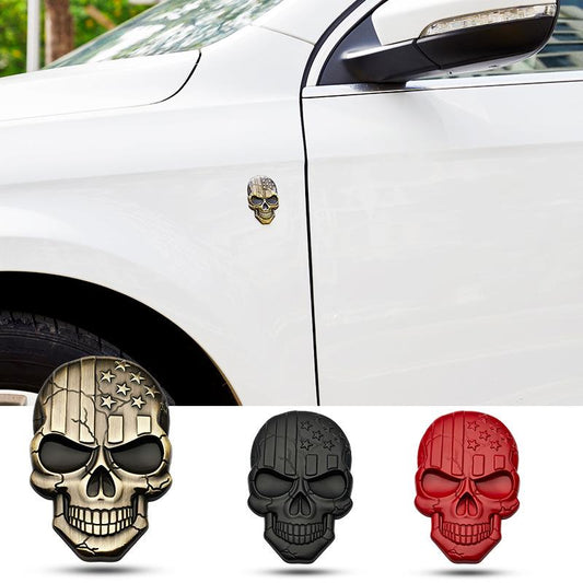 2pcs 3D Raised Star Skull Metal Emblem