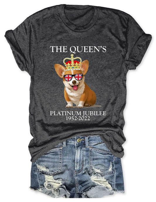 The Queen's Crown Corgi Dog with Sunglasses Tee