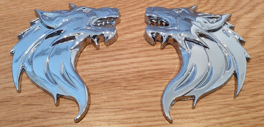 Pair 3D Wolf Head Car Metal Emblem Motorcycle Badge